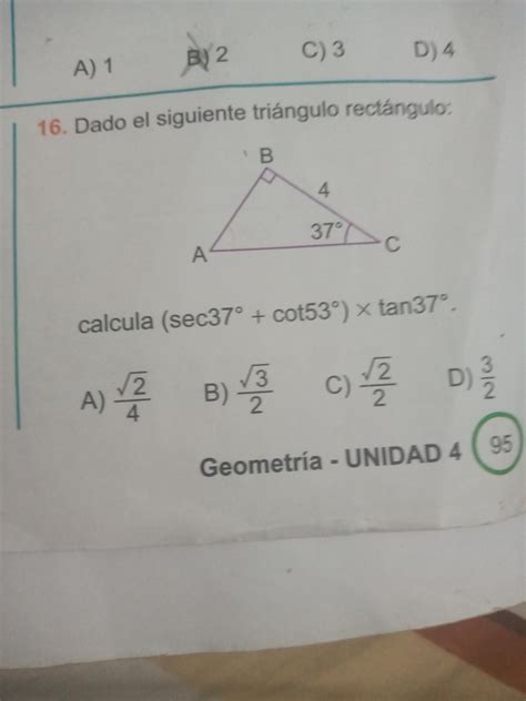 Dado El Siguiente Triángulo Rectángulo Calcula Sec37° Cot53° X