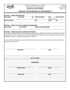 Fillable Online Transportation Ky AFFIDAVIT FOR WITHDRAWAL OF