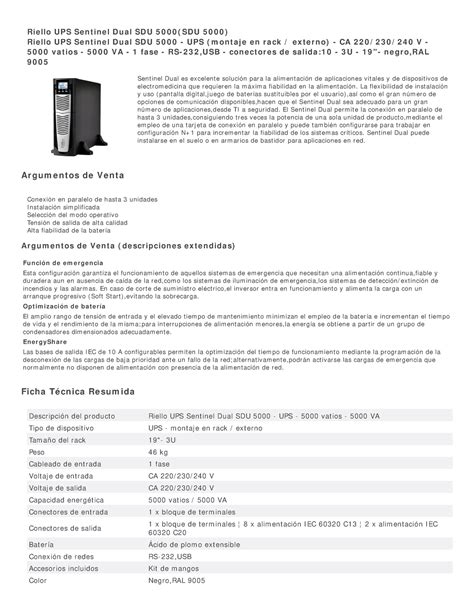 Product Data Sheet Riello Ups Sentinel Dual Sdu Sdu Rie