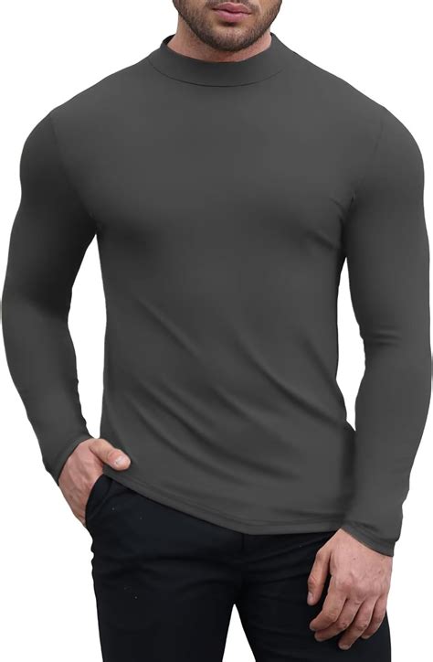 Uni Clau Mens Mock Turtleneck Long Sleeve Shirts Muscle Thermal T Shirt