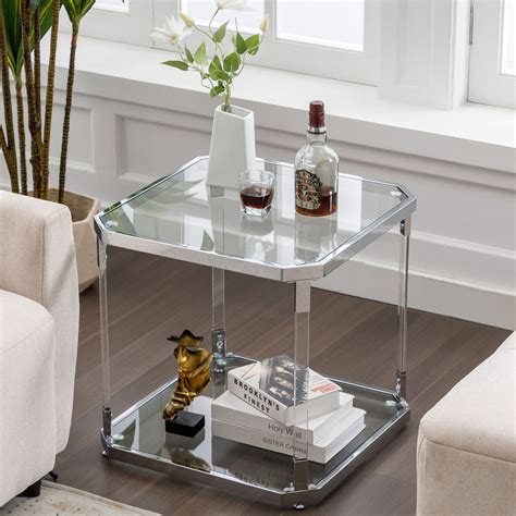 Mercer41 Saziye Glass Top End Table With Storage Shelf Reviews