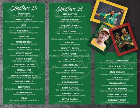 Menu at Green & Gold restaurant, Roodepoort