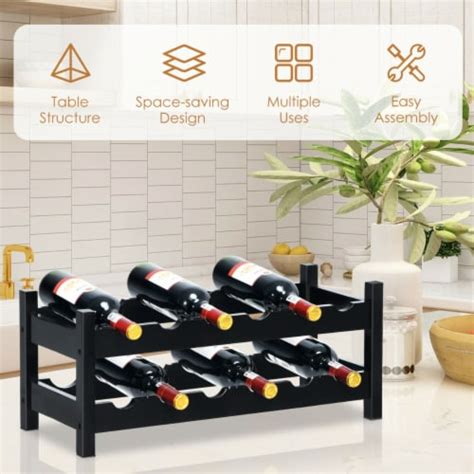 2 Tier Bamboo Wine Rack 12 Bottles Display Storage Shelf Holder Kitchen Coffee 1 Unit Qfc