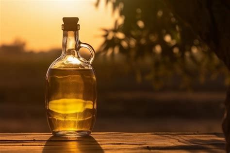 Premium AI Image A Bottle Of Olive Oil Sits On A Wooden Table In