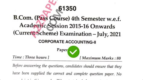 Mdu Bcom Pass 4th Sem Corporate Accounting Question Paper 2021 Youtube