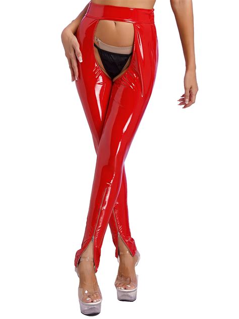 Yizyif Womens High Waist Wet Look Pants Patent Leather Skinny Leggings