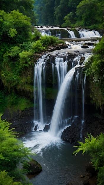 Premium Photo Majestic Waterfalls Thundering Cascades Amidst Lush