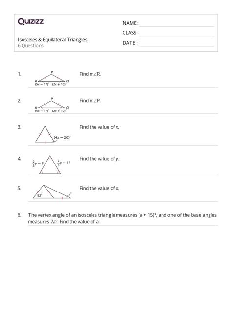 Printable Congruency In Isosceles And Equilateral Triangles Worksheets For Grade 12 Quizizz