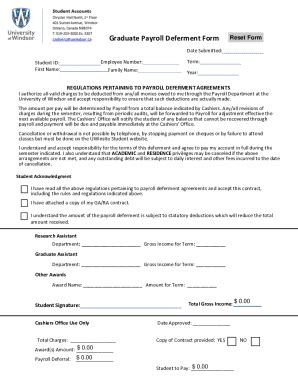 Fillable Online Fillable Payroll Deferment Form University Of Windsor