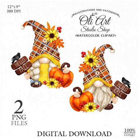 Hello Fall Gnomes Digital Clipart Cute Characters Digital Inspire
