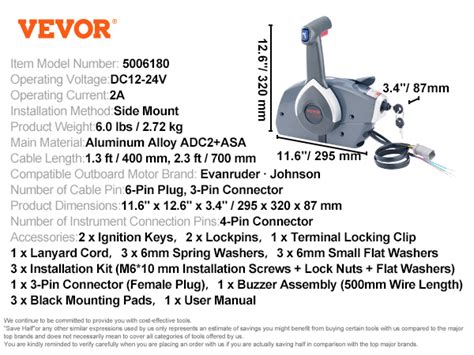 VEVOR Boat Throttle Control 5006180 Side Mounted Outboard Remote