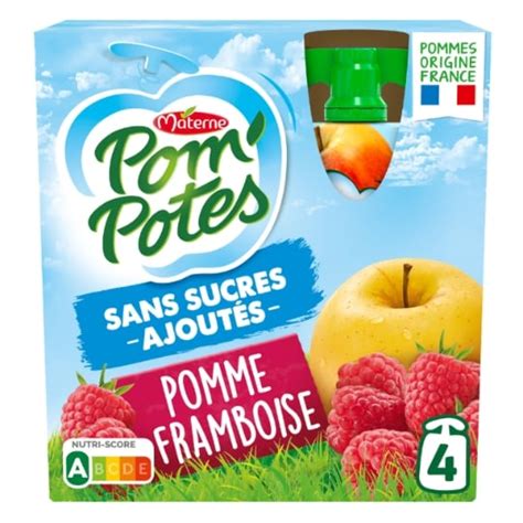 Compotes pomme framboise SSA POM POTES le lot de 4 gourdes à Prix