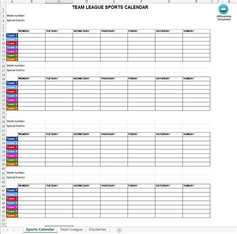 Team League Schedule | Templates at allbusinesstemplates.com