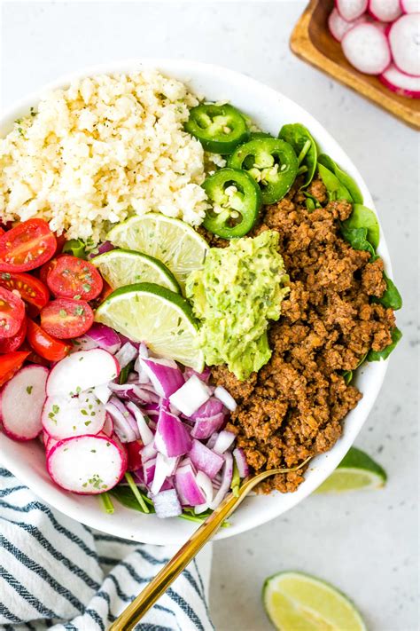 Ground Beef Taco Bowls With Cauliflower Rice Whole30 Paleo Keto