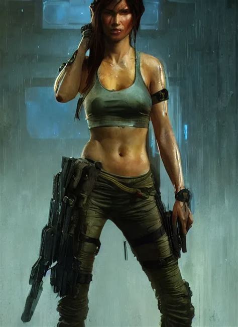 Lara Croft Cyberpunk Assassin In Tactical Gear Blade Stable