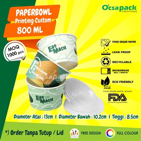 Jual PAPER BOWL 800ML CUSTOM CETAK PRINTING FULL COLOR ORDER TANPA