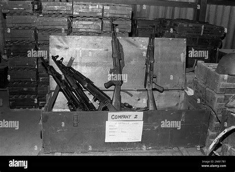 A Cache Of Soviet AK 47 Rifles Seized By US Military Personnel During