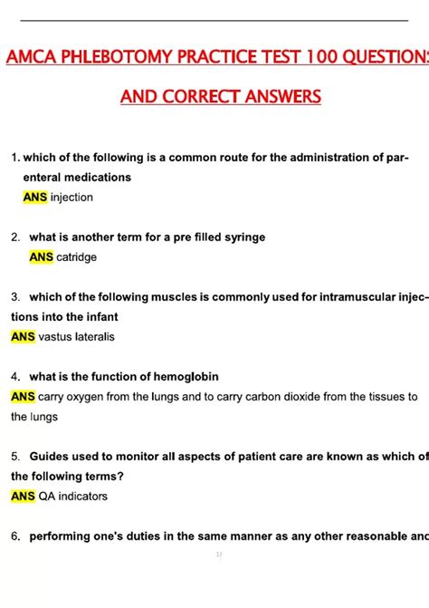 Amca Practice Exam Phlebotomy