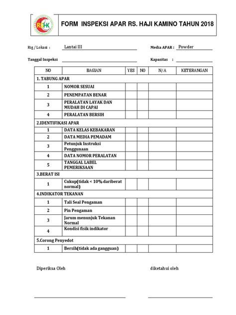 Form Inspeksi Apar Pdf