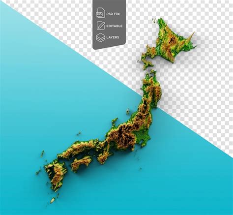 Premium Psd Japan Map Shaded Relief Color Height Map On Sea Blue