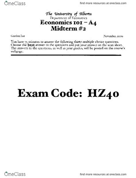 ECON101 Midterm ECON101 Midterm 2 2009 Fall OneClass