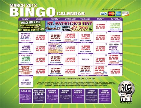 Tachi Bingo Schedule