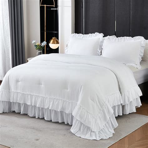 Andency White Comforter Set Queen Size Lightweight Fluffy Farmhouse