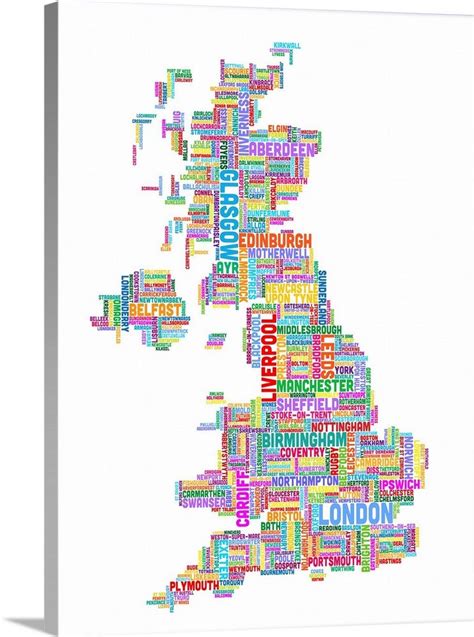 Uk City Text Map Of Great Britain