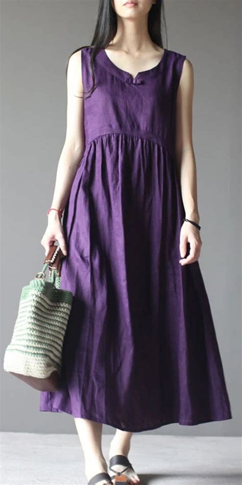 Violet Linen Sundress Sleeveless Summer Dress Plus Size Maxi Dresses Cotton Linen Dresses