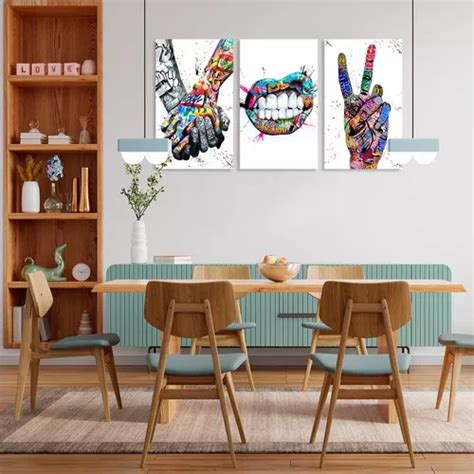 Quadros Decorativos Quarto Sala Grafite Boca Paz E Amor Mãos Cor