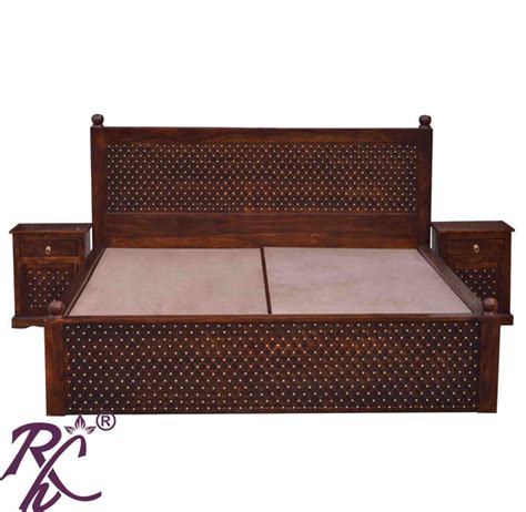 Solid Wood Jiksa Jali Design King Size With Storage Bed Raj Handicraft