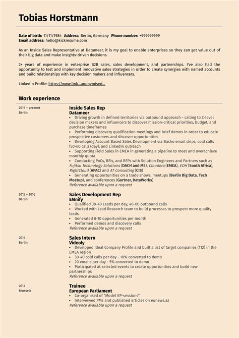 Sales Development Representative Resume Template Kickresume