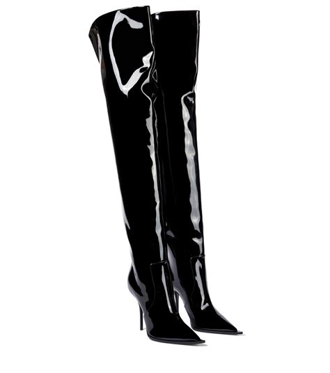 Dolce Gabbana Cardinale Patent Leather Over The Knee Boots In Black