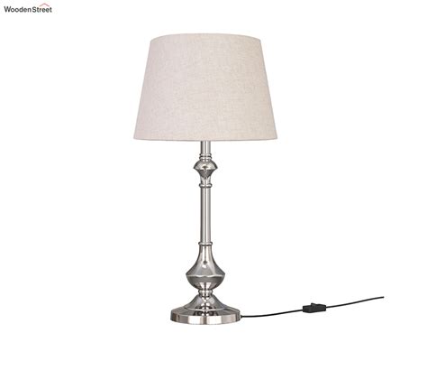 Buy Aluminium Sleek Table Lamp With Off White Lamp Shade Silver