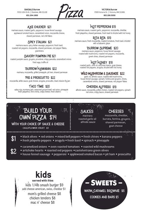 Menu - Oakdale — The Burrow | MN Axe Throwing, Food, Drinks & Shenanigans