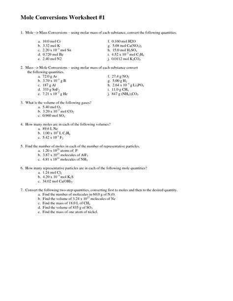 Molar Conversion Worksheet Answers Englishworksheetmyid