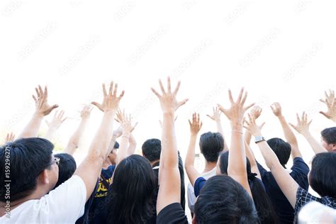 Hands Up Group Of People Lifting Hands Isolated White Background Stock