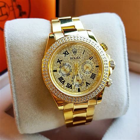 Luxurypremium Analog Rolex Golden Daimond Wrist Watch For Personal Use Model Full Diamond