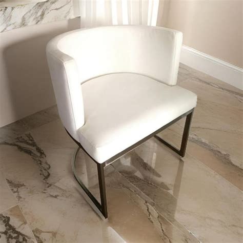 Benjara White And Chrome Faux Leather Metal Frame Dining Chair BM307596