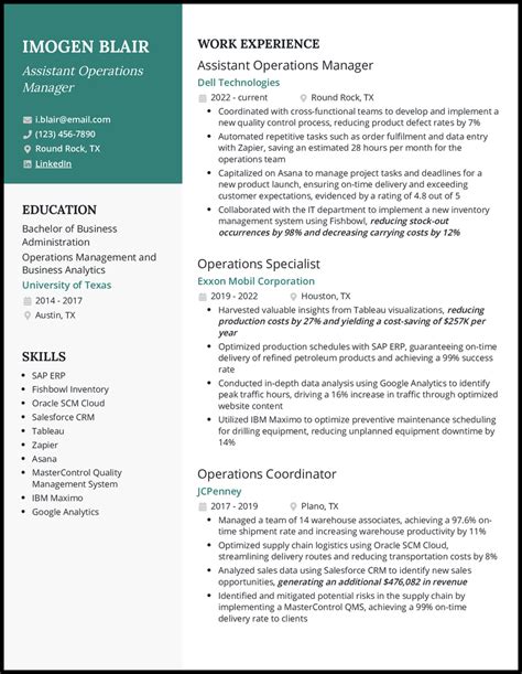 5 Assistant Operations Manager Resume Examples For 2025