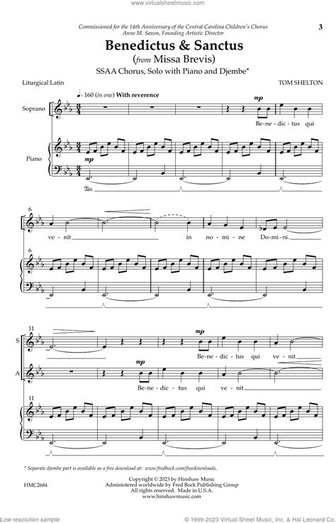 Benedictus And Sanctus From Missa Brevis Sheet Music For Choir SSAA