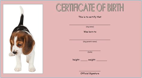 Dog Birth Certificate Template Editable [9+ Designs FREE] – Fresh ...