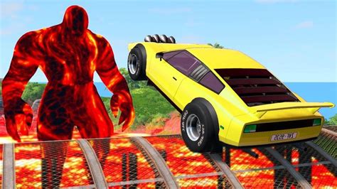 Incredible High Speed Jumping Cars Over Horrible Lava Man 150 BeamNG