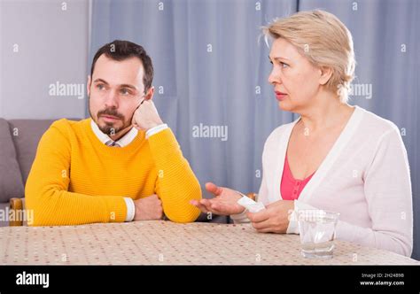 Mature Mother And Son Quarrel And Find Out Relationship Stock Photo Alamy