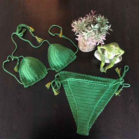 Crochet Bikini Set Basil Green Bikini Set Crochet Beachwear Etsy