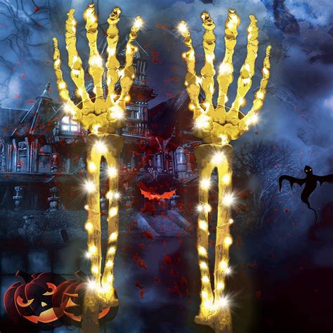 Halloween Outdoor Decorations Lighted Skeleton Arms Stakes 48 Led Realistic Scary Halloween