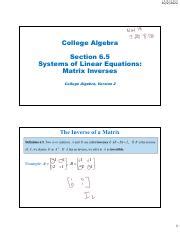 Systems Of Linear Equations Matrix Inverses In College Algebra