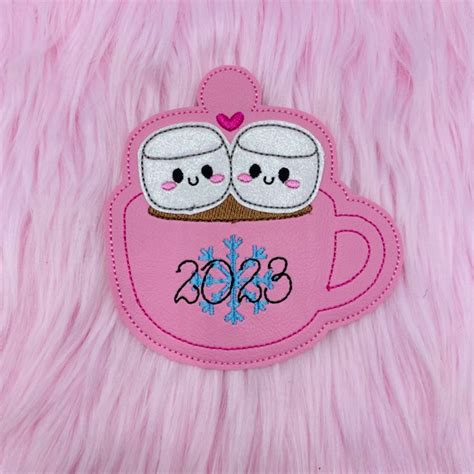 Hot Cocoa Marshmallow Ornament ITH Embroidery Design X Hoop And Larger