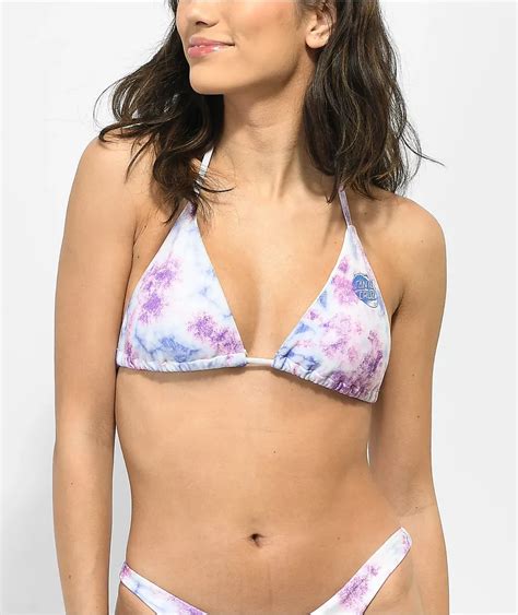 Santa Cruz Wave Dot Lilac Tie Dye Triangle Bikini Top Hamilton Place