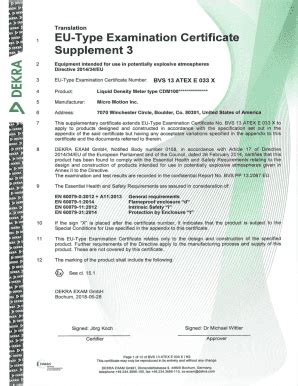 Fillable Online EU Type Examination Certificate Supplement 3 Fax Email